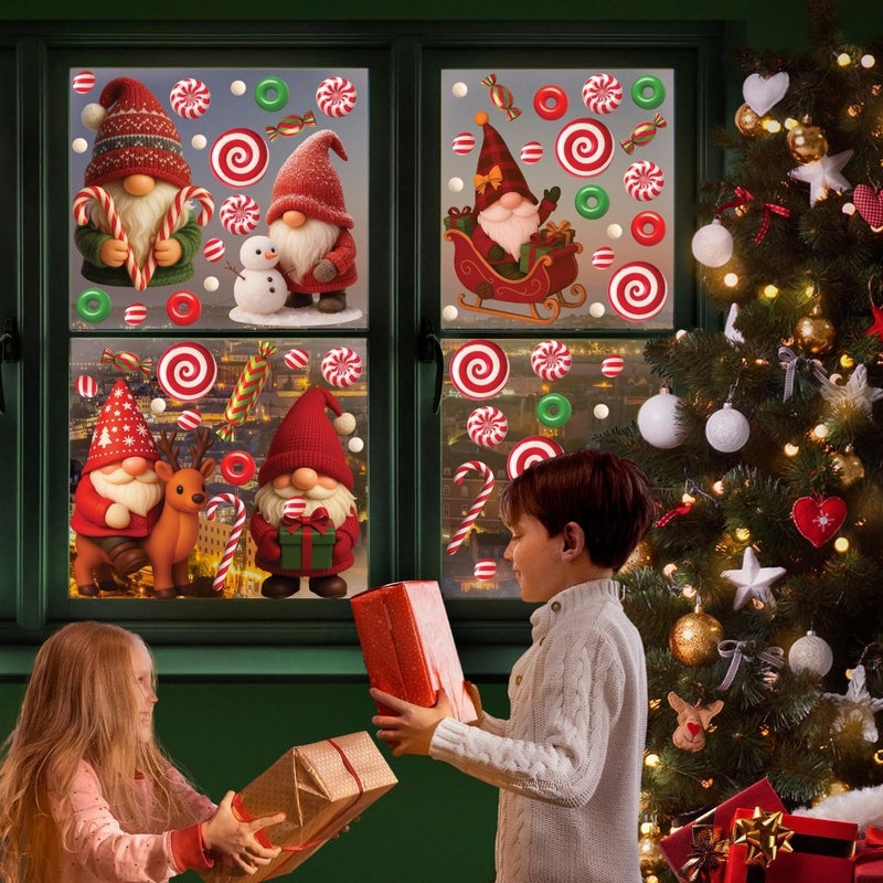 WALPLUS Christmas Window Clings Decorations Double-Sided Reusable Peel and Stick Removable for Glass Living Room Nursery Room Home Office Holiday Gnomies and Candy Delights 186 Pieces - Image 3